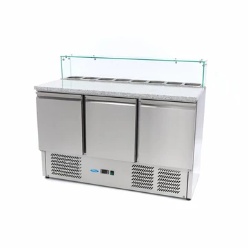 Pizza előkészítő hűtött munkaasztal 3 ajtóval - 137cm - 400L