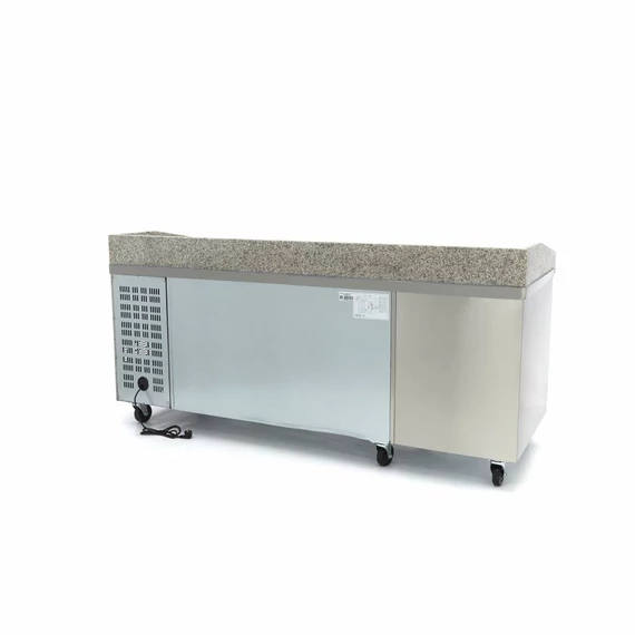 Pizza előkészítő hűtött munkaasztal 2 ajtóval - 202cm - 780L - 7 fiókos