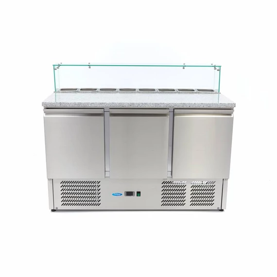 Pizza előkészítő hűtött munkaasztal 3 ajtóval - 137cm - 400L
