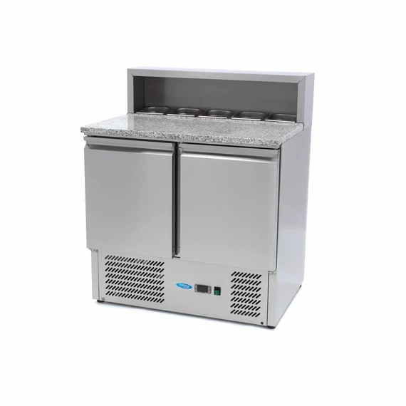 Pizza előkészítő hűtött munkaasztal 2 ajtóval - 90cm -285L