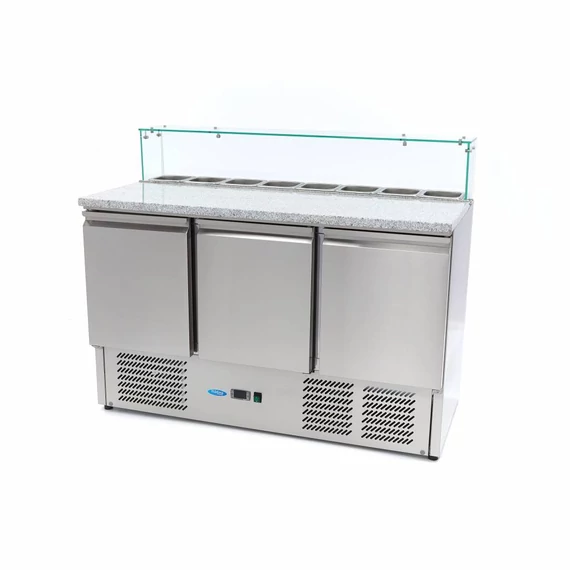 Pizza előkészítő hűtött munkaasztal 3 ajtóval - 137cm - 400L