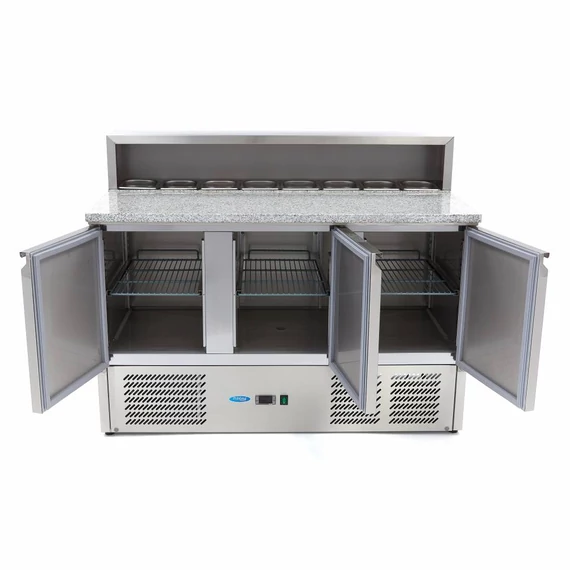 Pizza előkészítő hűtött munkaasztal - 3 ajtó - 136,5cm - 400L
