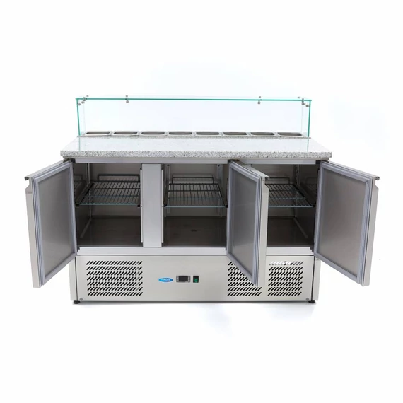 Pizza előkészítő hűtött munkaasztal 3 ajtóval - 137cm - 400L