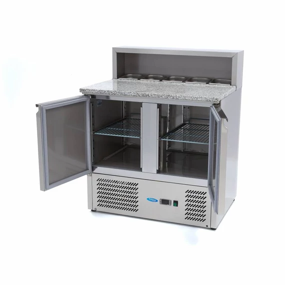 Pizza előkészítő hűtött munkaasztal 2 ajtóval - 90cm -285L