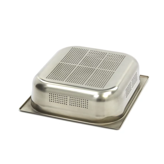 Gasztronorm tartály 2/3 GN - Perforált - 10cm mély - 32,5 x 35,4cm - Rozsdamentes acél